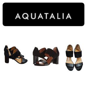 Aquatalia Suzanne Sneak print and Suede Black open toe shoes Size 6.5